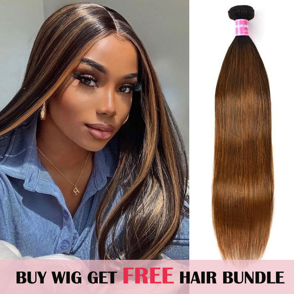 Buy V Part Wig Highlight Balayage Color Get Bone Straight Hair Bundle Free Flash Sale
