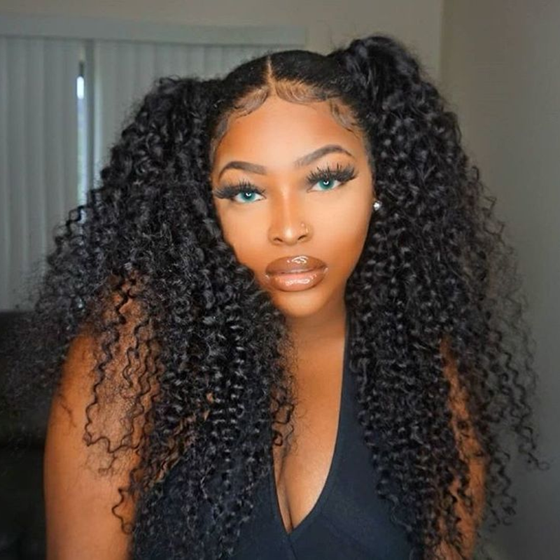 Klaiyi Pre-Cut Lace Wig Wear & Go Kinky Curly Lace Wig with Breathable Cap Easy to Install