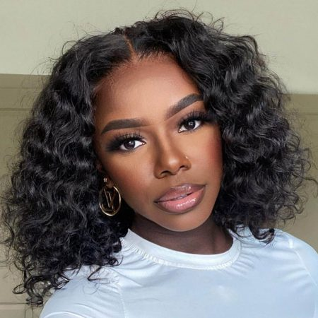 Klaiyi 200% Density Short Water Wave Bob Curly Wig 13*4 Lace Front  Wigs Flash Sale