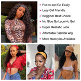 Klaiyi Headband Wig Curly Human Hair Wig With Free Scarf Natural Color Wig For Women