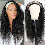 Klaiyi Headband Wig Curly Human Hair Wig With Free Scarf Natural Color Wig For Women