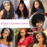 Klaiyi Headband Wig Curly Human Hair Wig With Free Scarf Natural Color Wig For Women