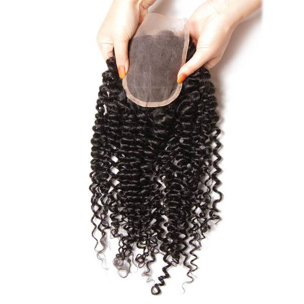 Klaiyi Peruvian Virgin Curly Hair 4x4 Lace Closure