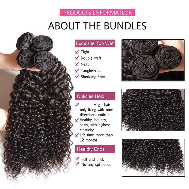 Klaiyi 4 pieces/pack Malaysian Curly Virgin Human Hair Bundles