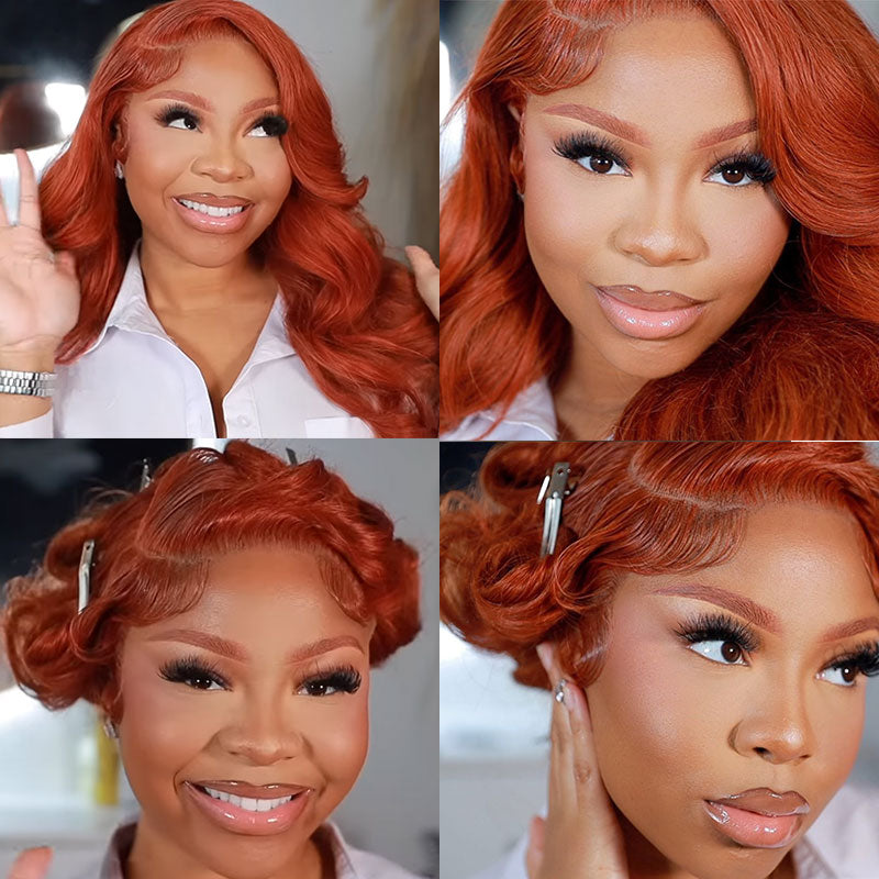 Klaiyi Spicy Ginger 13x4 Lace Front Wig Body Wave Human Hair Wig Copper Brown Hair