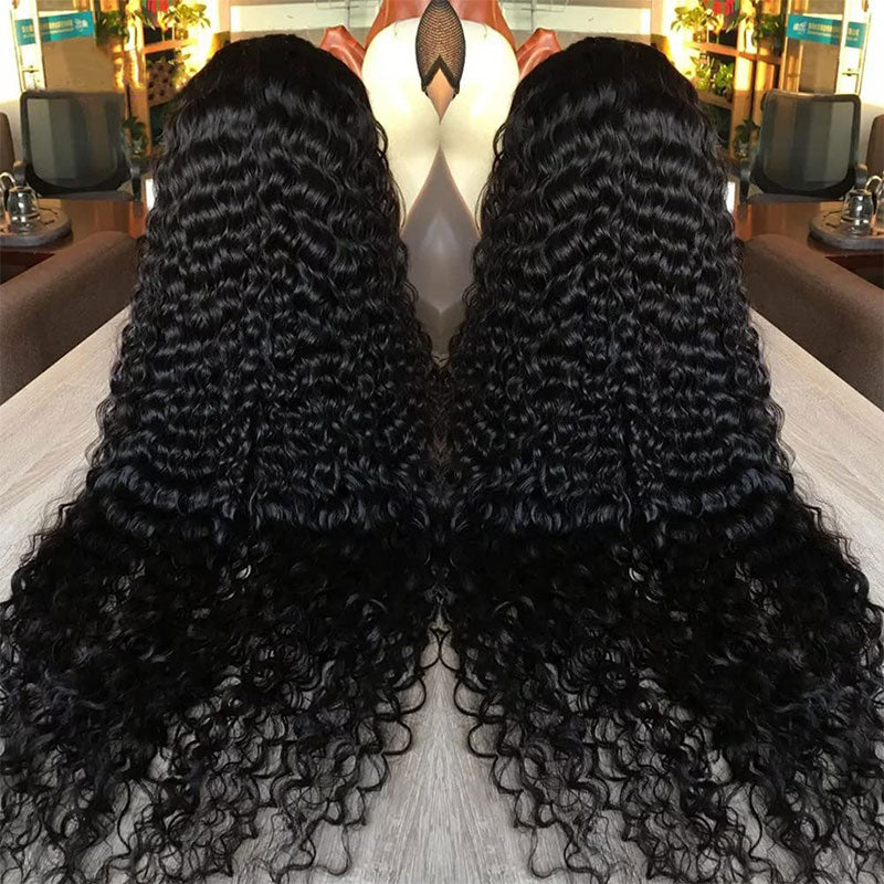 Klaiyi 5x5 HD Invisible Lace Closure Wig Glueless Deep Wave Virgin Human Hair 180% Density