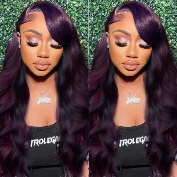 $100 OFF | Code: SAVE100 Klaiyi Midnight Dark Purple Ombre 13x5 T Part Lace Front Wig Body Wave Wig
