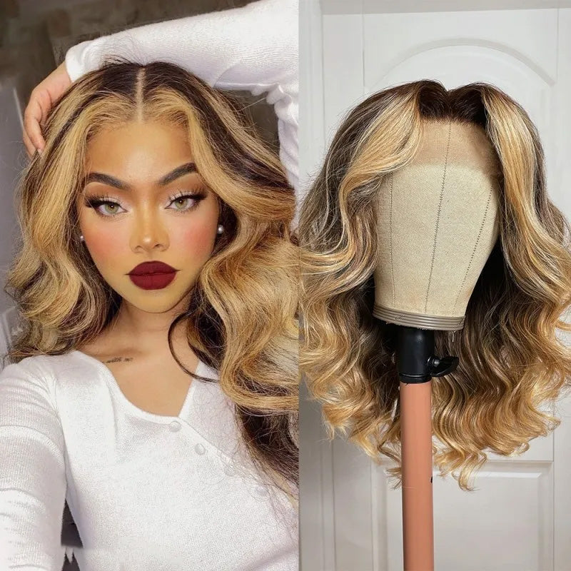 Dark Root Brown to Blonde Lace Front Wig Pre Plucked Ombre Klaiyi Human Hair