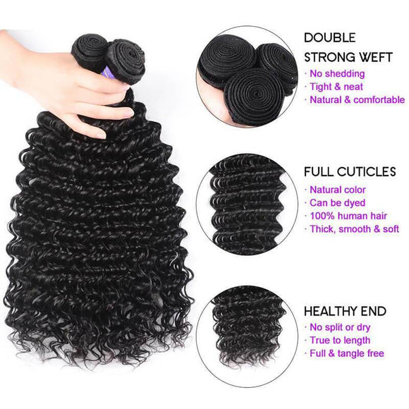 Klaiyi Remy Hair Tissage brésilien 4 paquets Deep Wave 10-26 pouces Série Jeunesse 