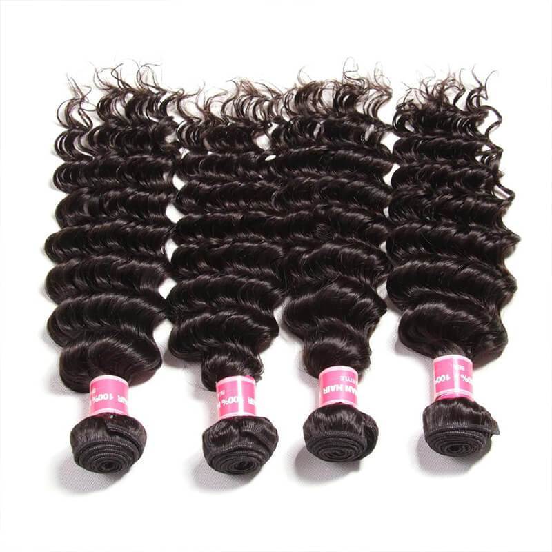 Klaiyi Hair 4pcs/pack Brazilian Deep Wave Human Hair Bundles 100% Human Hair Weaves