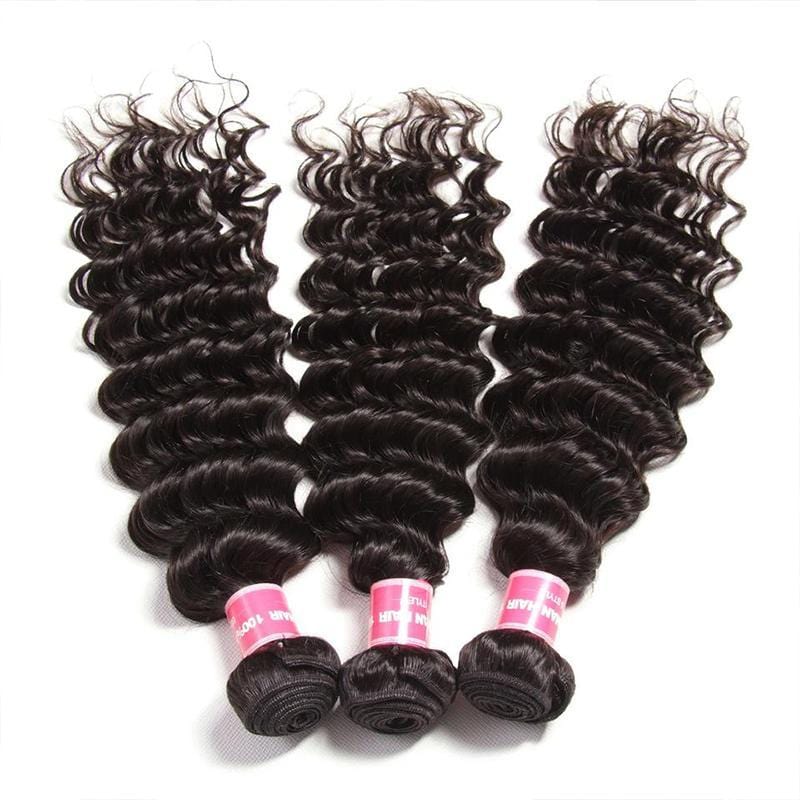 Klaiyi 3Pcs/Pack Peruvian Deep Wave Virgin Human Hair Weft