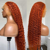 Buy 1 Get 1 Free,Code:BOGO | Klaiyi Orange Ginger Colored Wigs Jerry Curly Or Body Wave 180% Density Lace Part Wig
