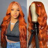 1-3 B-Days Delivery Cleanrance Wig | Klaiyi Ginger Orange Colored Body Wave 180% Density Lace Part Wigs Flash Sale