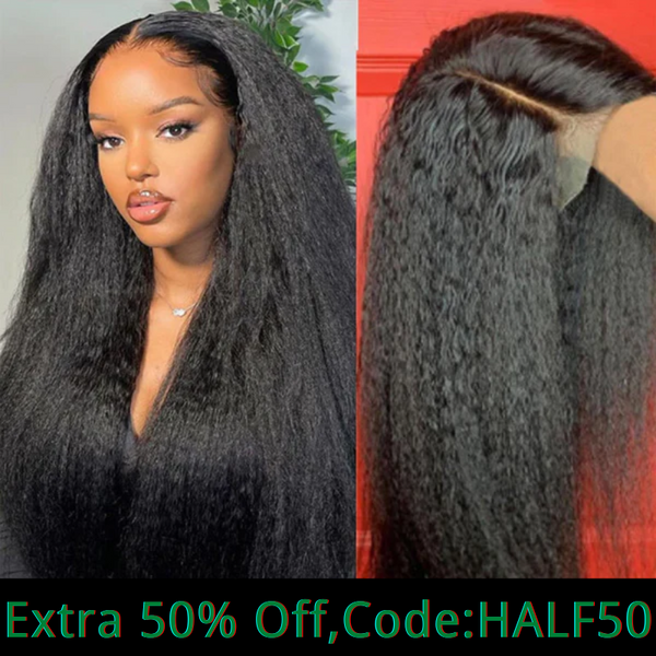 Extra 50% Off Code HALF50  | Klaiyi Natural Kinky Straight Pre-cut Lace Put On and Go Wig