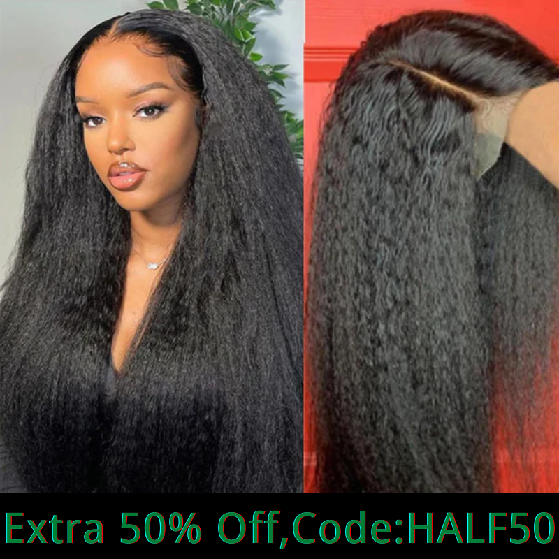 Extra 50% Off Code HALF50  | Klaiyi Natural Kinky Straight Lace Front Wigs with kinky edge