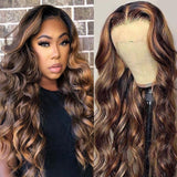 Klaiyi Shadow Root Blonde Highlight Body Wave Human Hair Wigs #FB30 Balayage Color Lace Front Wigs