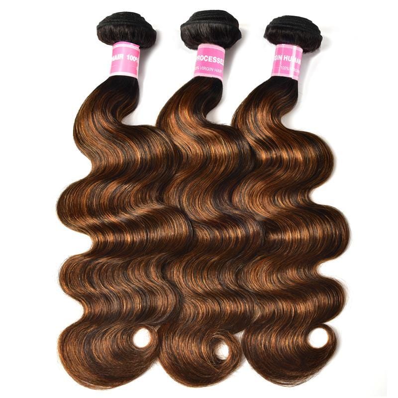 Klaiyi Brown Balayage #1b/30 Highlight Color Body Wave Human Virgin Hair Bundles Deal Flash Sale