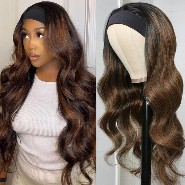 Klaiyi Dark Roots Balayage Highlight Body Wave Headband Wigs 1B/30 Ombre Color Human Hair Wigs Flash Sale