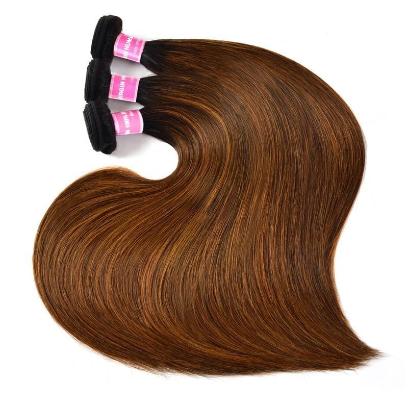 Klaiyi Ombre Dark Roots Balayage Color Silk Straight Human Hair Weaves Bundles Deal