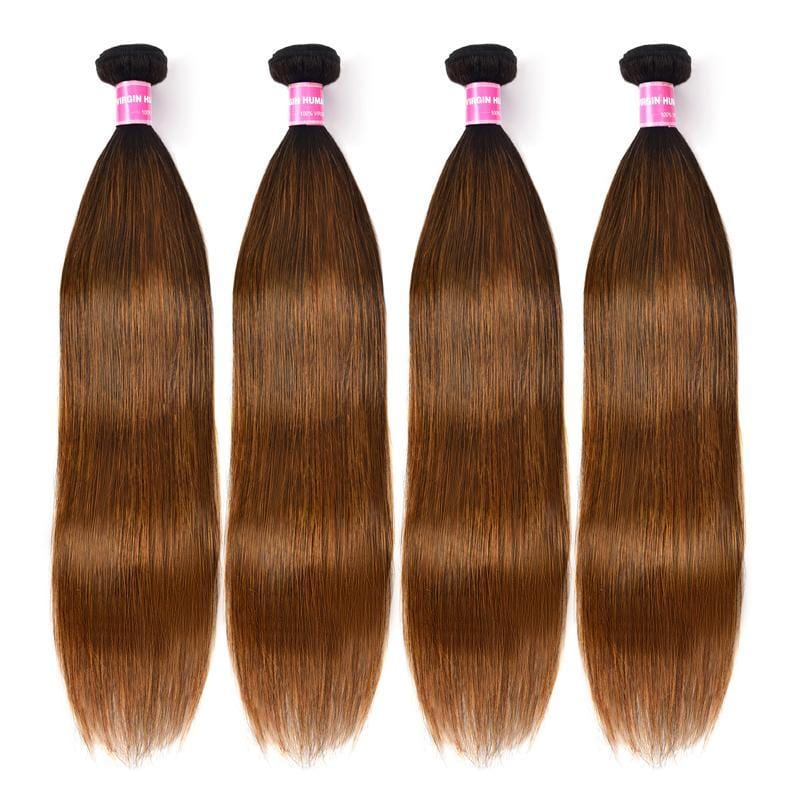 Klaiyi Ombre Dark Roots Balayage Color Silk Straight Human Hair Weaves Bundles Deal