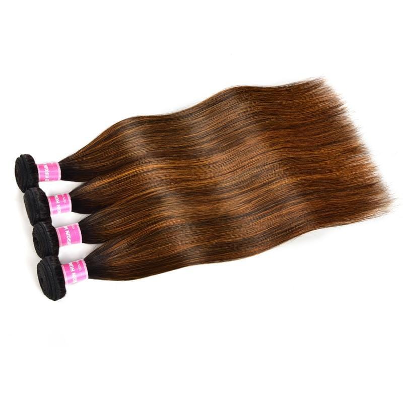 Klaiyi Ombre Dark Roots Balayage Color Silk Straight Human Hair Weaves Bundles Deal