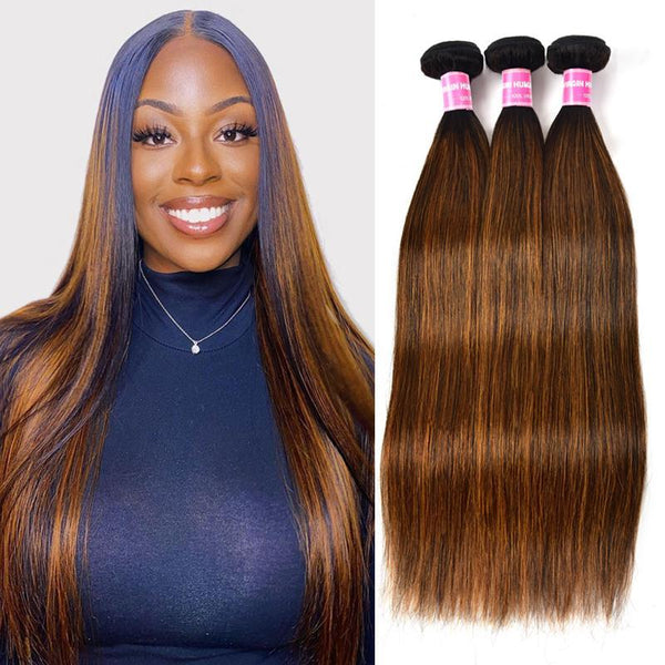 Klaiyi Ombre Dark Roots Balayage Color Silk Straight Human Hair Weaves Bundles Deal