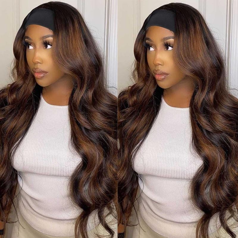 Klaiyi Dark Roots Balayage Highlight Body Wave Headband Wigs 1B/30 Ombre Color Human Hair Wigs