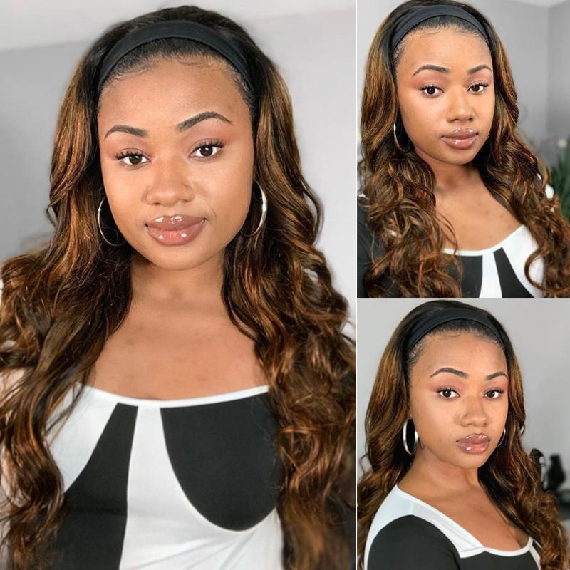 Klaiyi Dark Roots Balayage Highlight Body Wave Headband Wigs 1B/30 Ombre Color Human Hair Wigs Flash Sale
