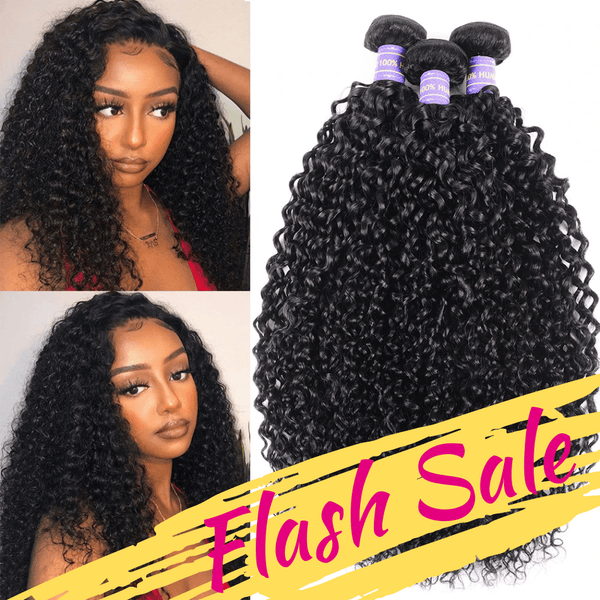 Klaiyi Hair Jerry Curly Remy Human Hair Weaving 3 Bundles Flash Sale