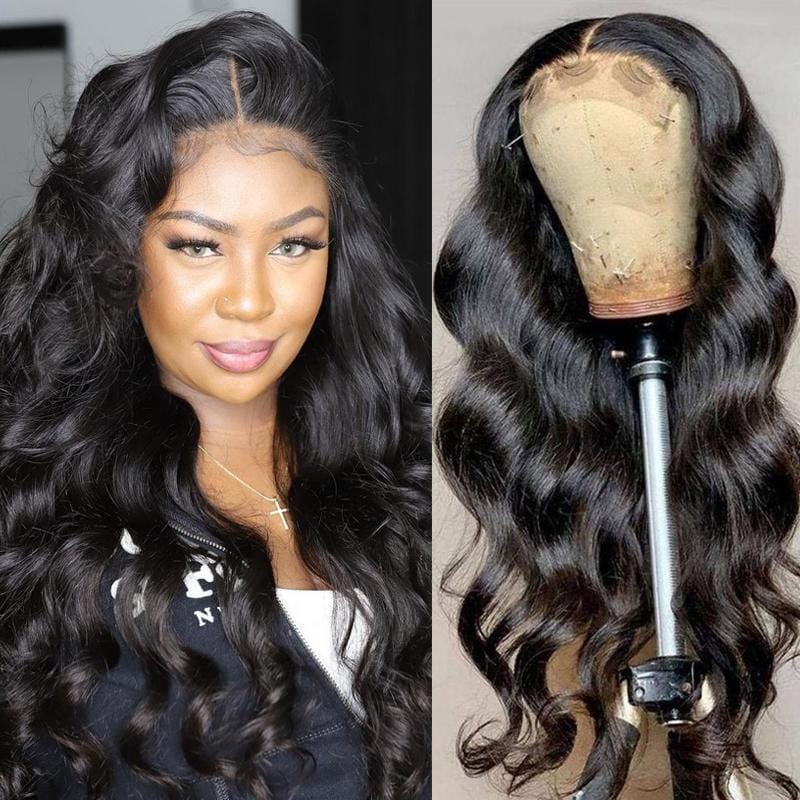 Klaiyi 13x6 HD Invisible Lace Glueless Wigs Body Wave Human Hair Wigs Natural Hairline 180% Density