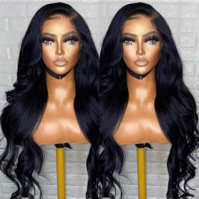 Klaiyi Hair Trendy Blue Body Wave Human Hair Lace Front Wig for Women