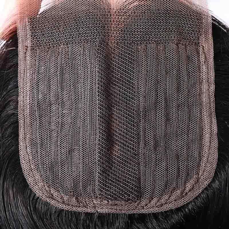Klaiyi Straight Human Hair Closure Middle Part 4x4 T Part Lace Closure Pre Plucked Natural Hairline