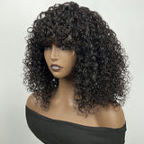 Klaiyi Glueless Short Bob Wig Tousled Bouncy Curly With Bangs Machine Made Wig Virgin Human Hair