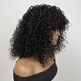 Klaiyi Glueless Short Bob Wig Tousled Bouncy Curly With Bangs Machine Made Wig Virgin Human Hair
