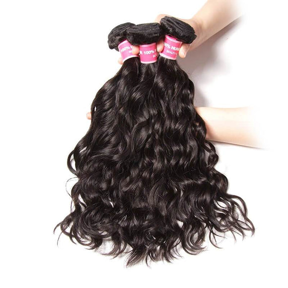 Klaiyi Indian Natural Wave 3 Bundles with 1 Piece Lace Frontal Closure