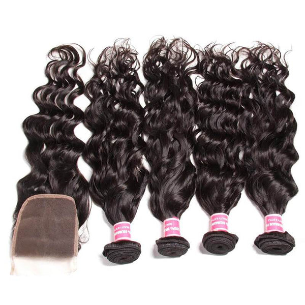 8A Grade Indian Natural Wave 4 Bundles with Free Part Lace Closure, 100% Virgin Human Hair Weave on Sale-Klaiyi Hair