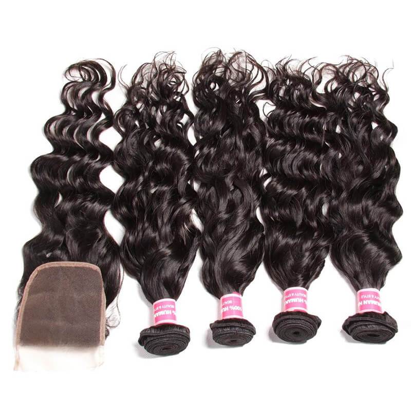 8A Grade Indian Natural Wave 4 Bundles with Free Part Lace Closure, 100% Virgin Human Hair Weave on Sale-Klaiyi Hair