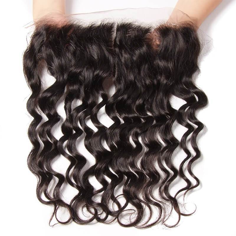 Klaiy Indian Natural Wave 4 Bundles with 13*4 Ear to Ear Lace Frontal Closure Deals