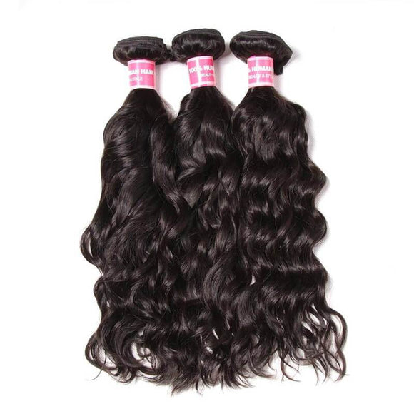 Klaiyi Indian Natural Wave 3 Bundles with 1 Piece Lace Frontal Closure