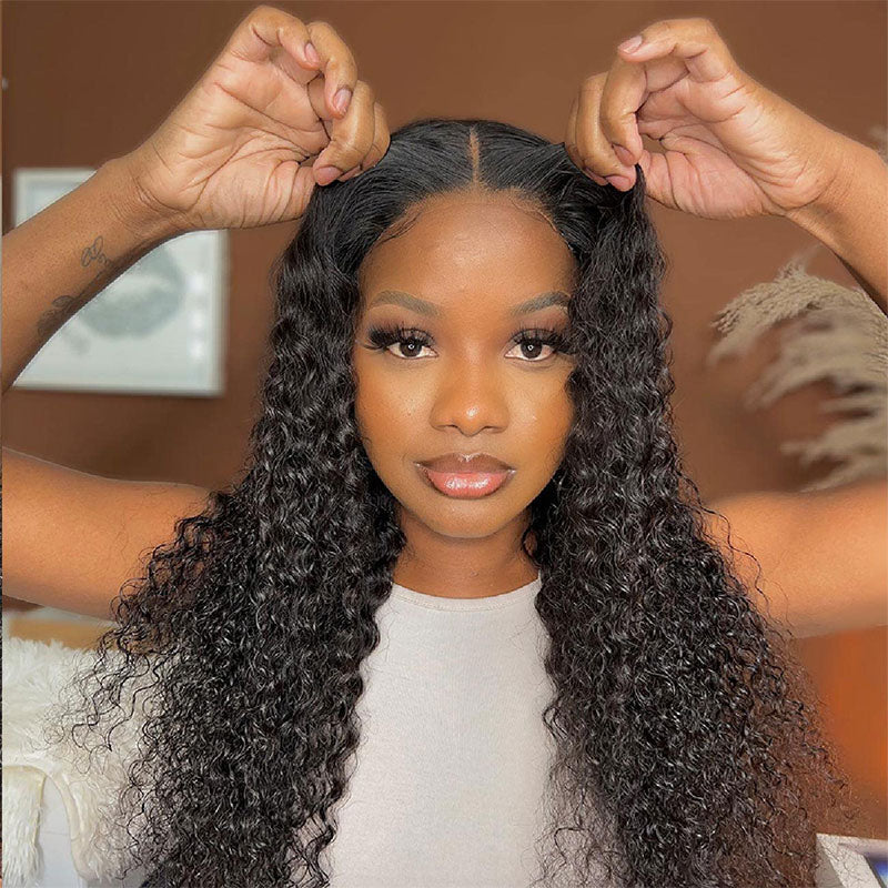 Klaiyi Pre-Cut Lace Wig Wear & Go 13x4 Lace Front Wig Jerry Curly Human Hair Wig