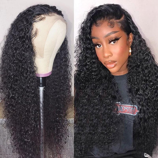 Klaiyi Hair Brazilian Curly Hair Invisible Lace Frontal Wigs 13x4 Human Hair Wigs with Baby Hair