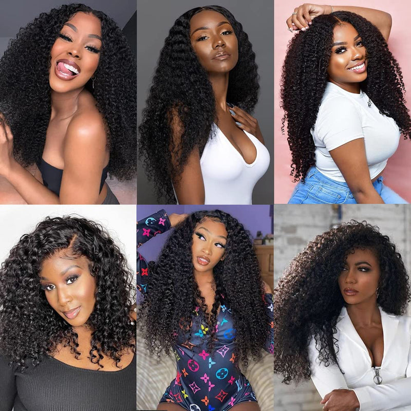 Klaiyi Hair Curly Clip in Human Hair Extension 9 Pcs/Set Full Head Natural Black Ponytail Hair Extensions