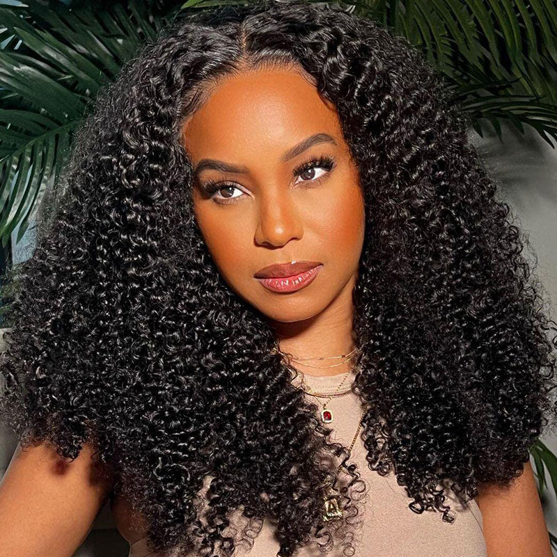 Klaiyi Pre-Cut Lace Wig Wear & Go Kinky Curly Lace Wig with Breathable Cap Easy to Install