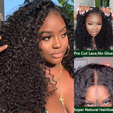 Klaiyi Pre-Cut Lace Wig Wear & Go Kinky Curly Lace Wig with Breathable Cap Easy to Install