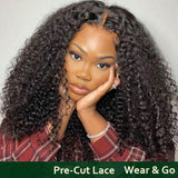 Klaiyi Pre-Cut Lace Wig Wear & Go Kinky Curly Lace Wig with Breathable Cap Easy to Install