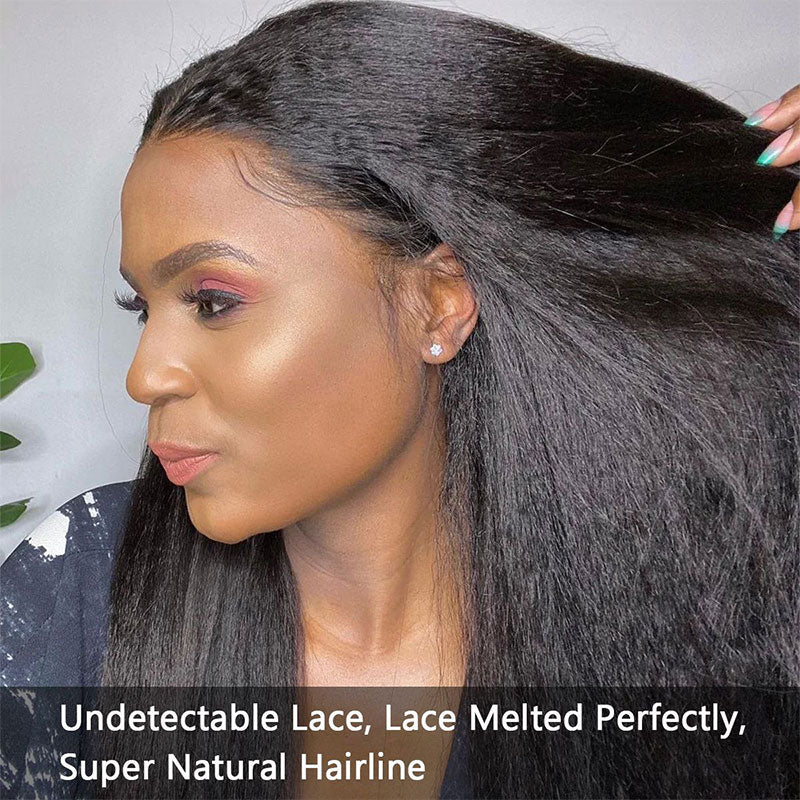 Klaiyi Yaki Straight 5x5 HD Lace Closure Glueless Wig Kinky Straight Human Hair 180% Density