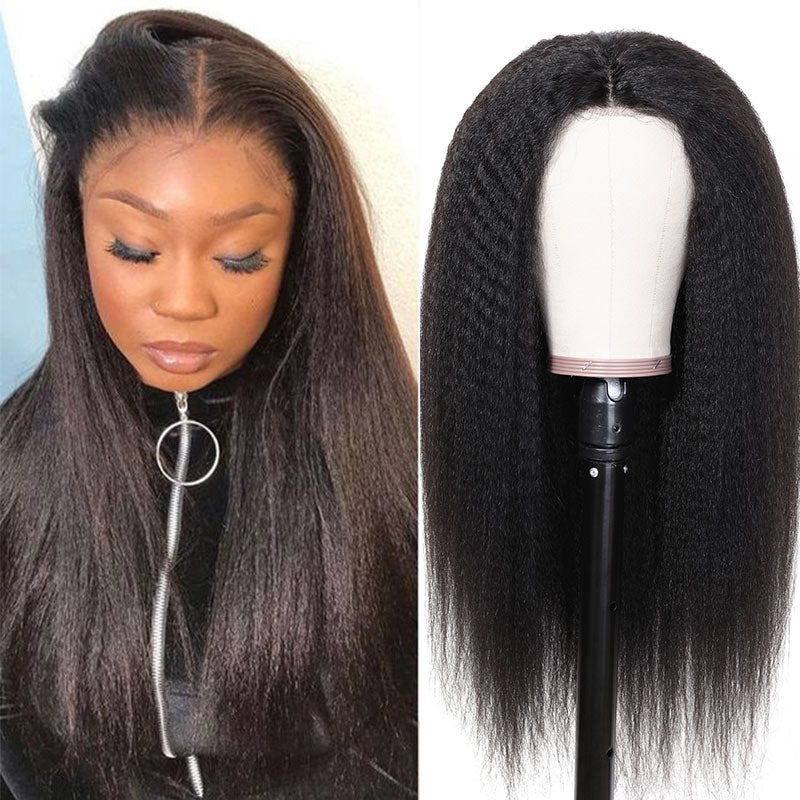 Klaiyi Put On And Go Pre-Cut Lace Wig Kinky Straight Wig with Breathable Cap Beginner Wig Flash Sale