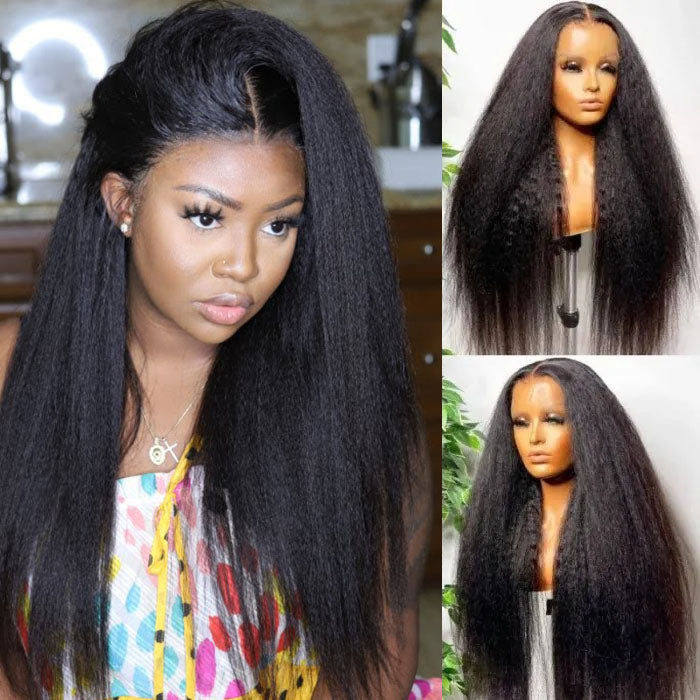 Klaiyi Kinky Straight Lace Front Wig Yaki Straight Wig Virgin Human Hair Flash Sale
