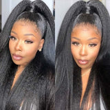Klaiyi Pre-Cut Lace Wig Wear & Go Kinky Straight Human Hair Wig with Breathable Cap Beginner Wig