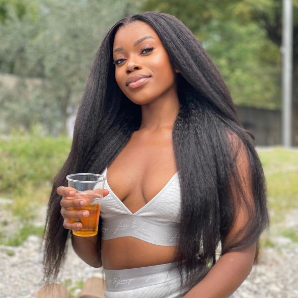 Klaiyi  Wear & Go Pre-Cut Lace Wig Kinky Straight Wig with Breathable Cap Beginner Wig Flash Sale